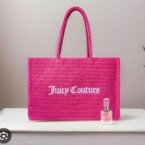 NWOT Juicy Couture Pink Raffia Straw Beach Tote Bag